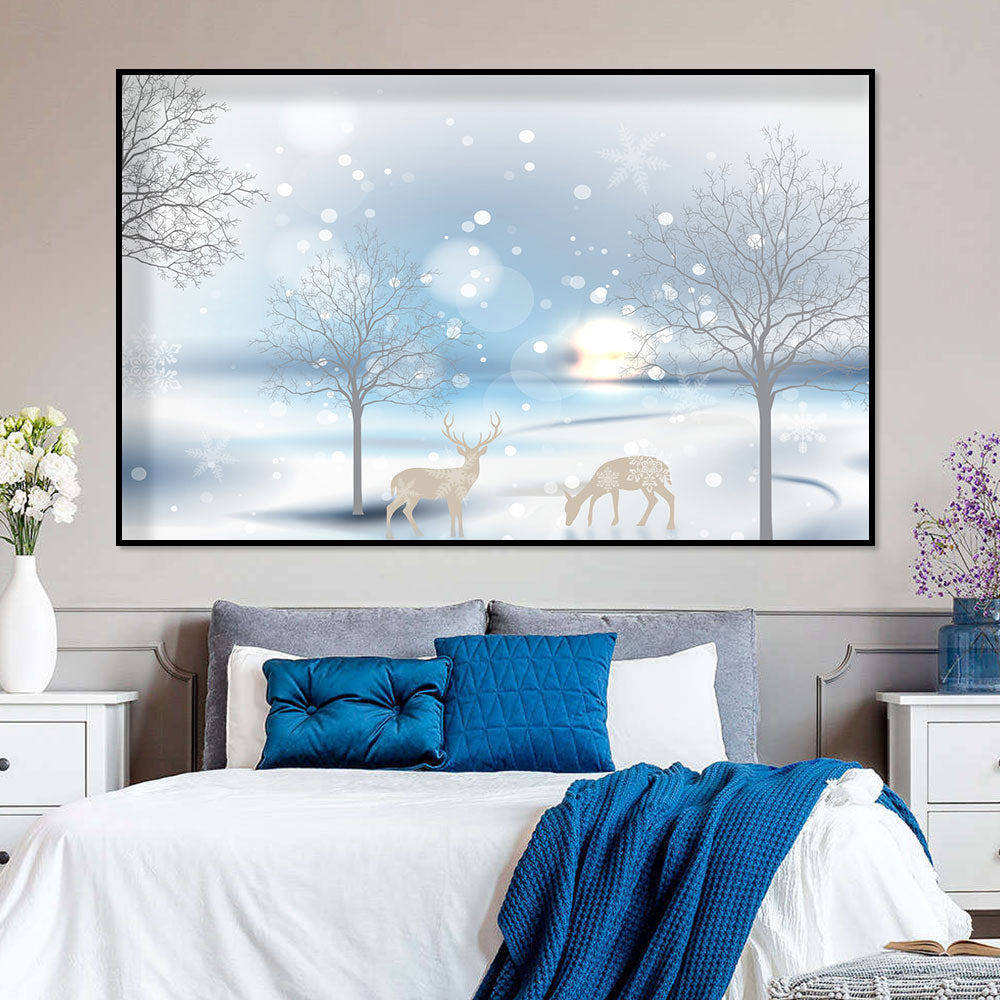 Winter Wonderland with Deer Canvas Wall Art