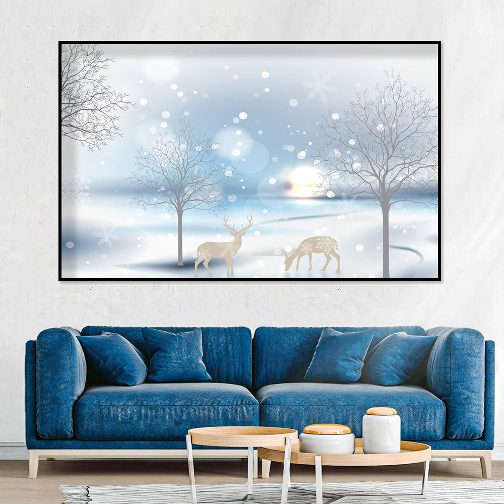 Winter Wonderland with Deer Canvas Wall Art