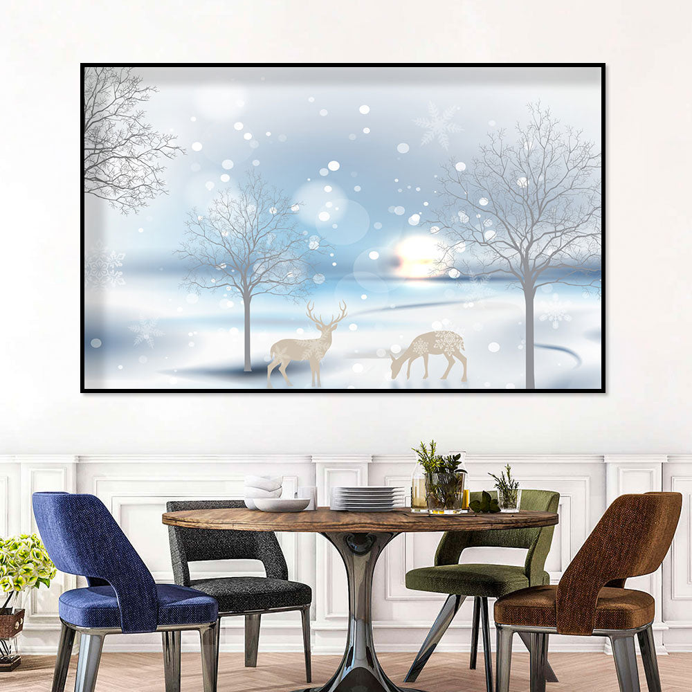 Winter Wonderland with Deer Canvas Wall Art