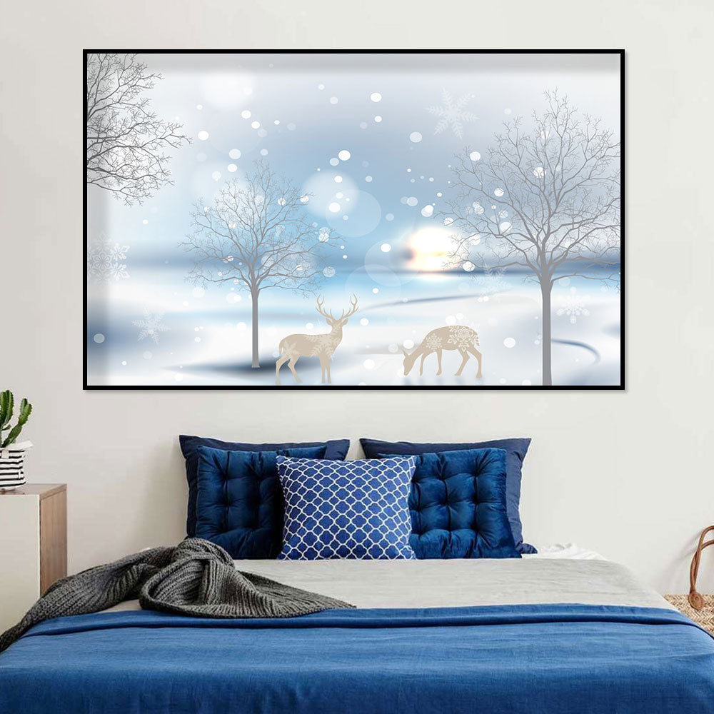 Winter Wonderland with Deer Canvas Wall Art