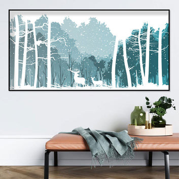 Snowy Deer in Winter Forest Canvas Wall Art