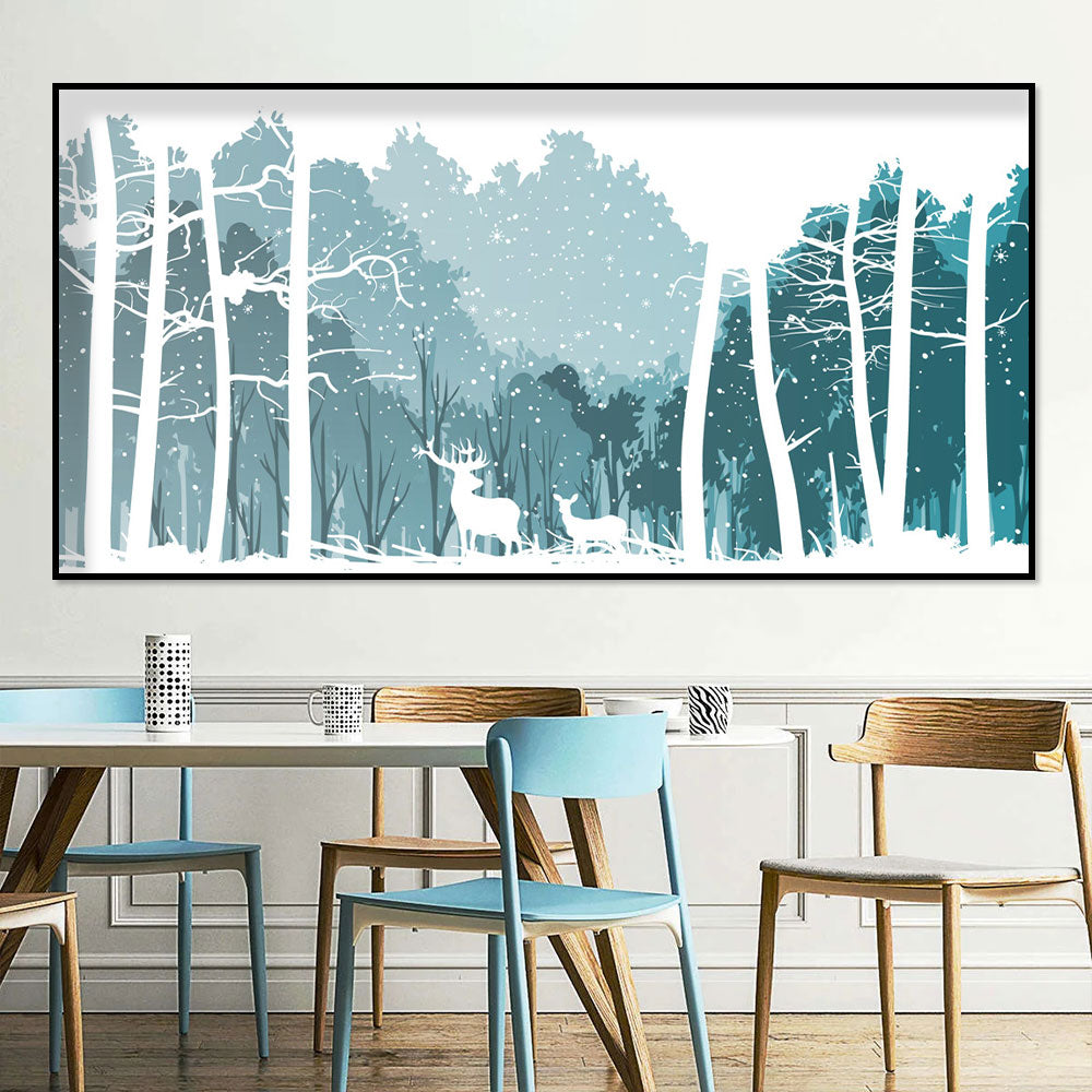 Snowy Deer in Winter Forest Canvas Wall Art