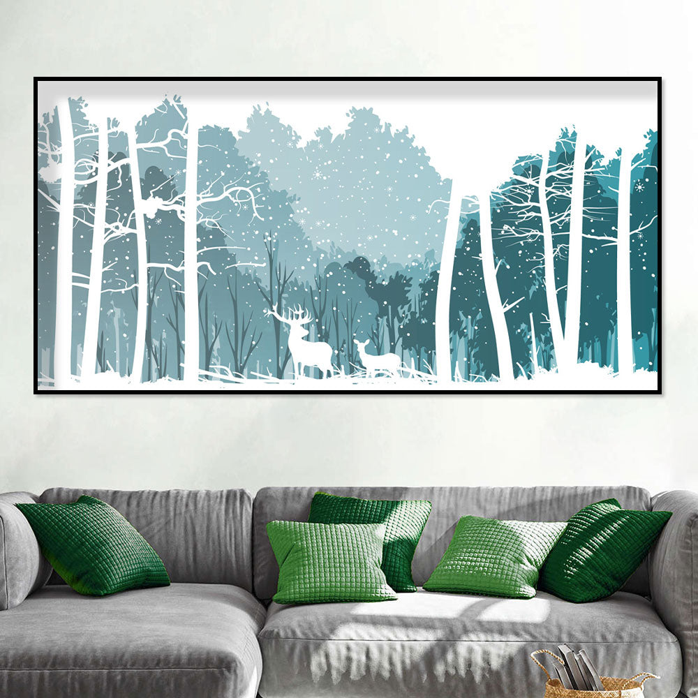 Snowy Deer in Winter Forest Canvas Wall Art