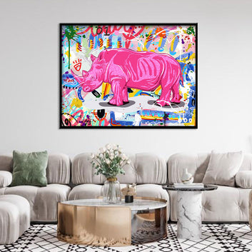 Pink Rhino Graffiti Canvas Wall Art