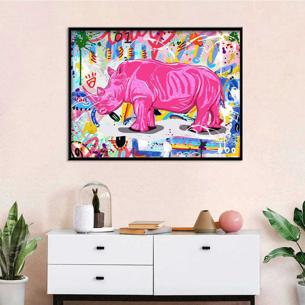 Pink Rhino Graffiti Canvas Wall Art