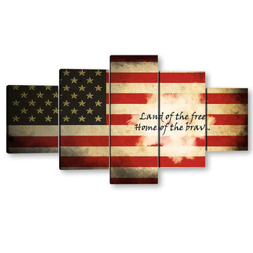 5 Piece Land of the Free American Flag Canvas Wall Art