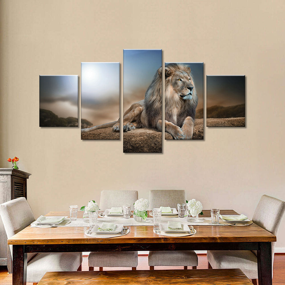 Lion King Resting on Rock Canvas Wall Art