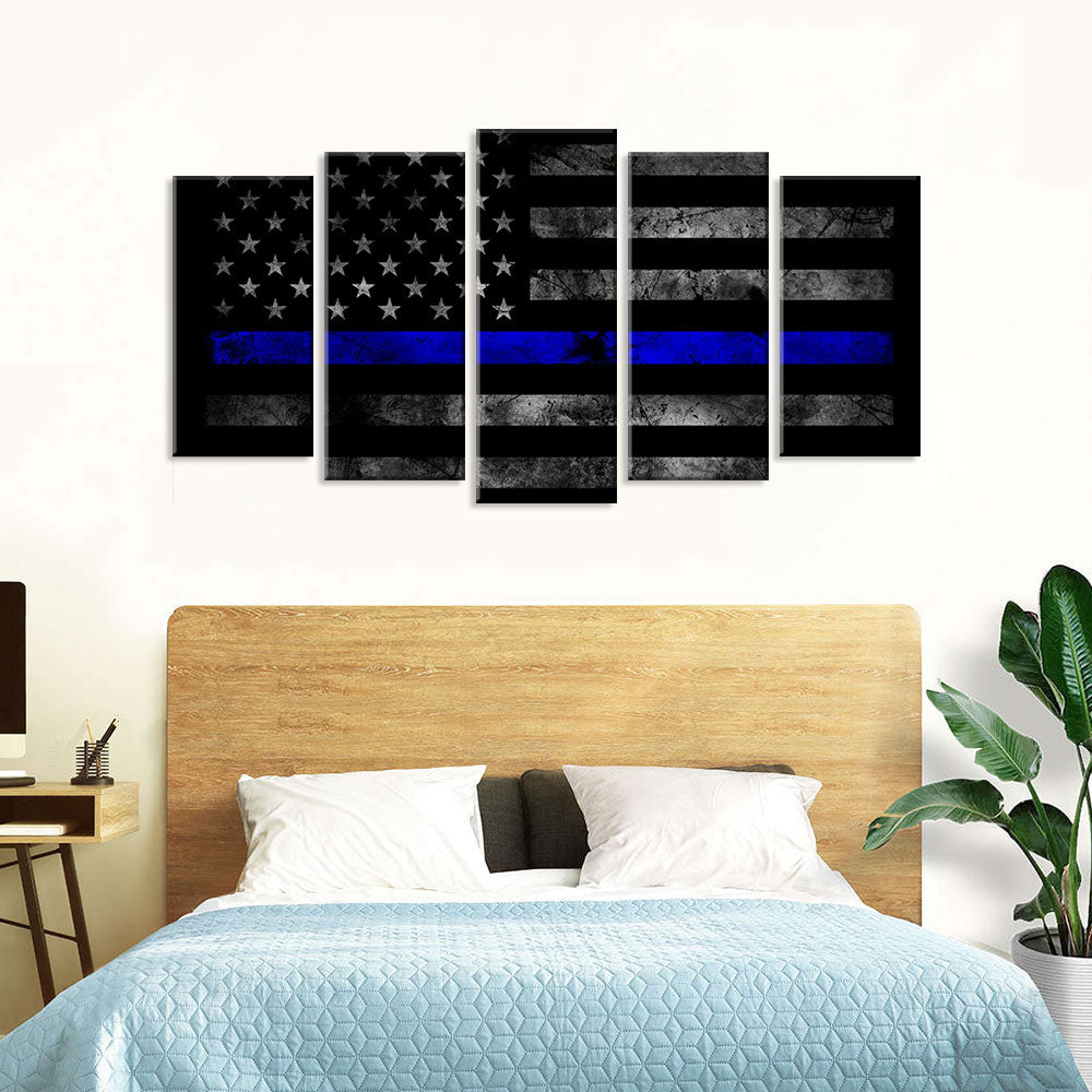 5 Piece American Thin Blue Line Flag Canvas Wall Art