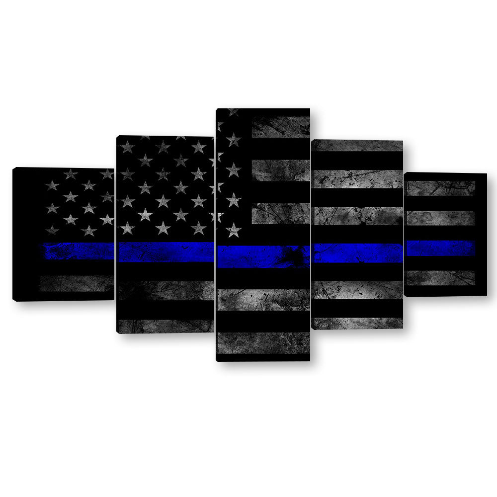 5 Piece American Thin Blue Line Flag Canvas Wall Art