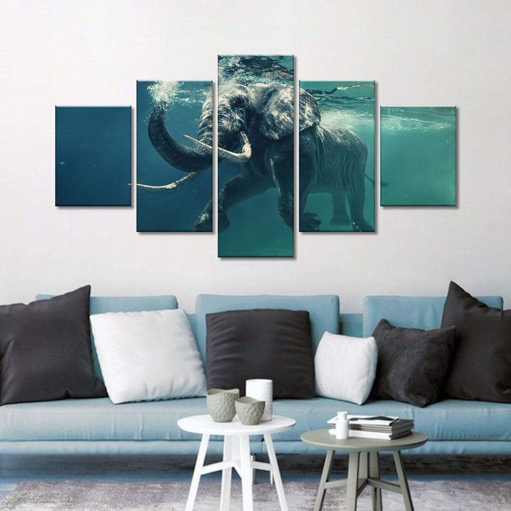 Elephant Swimming Underwater Canvas Wall Art
