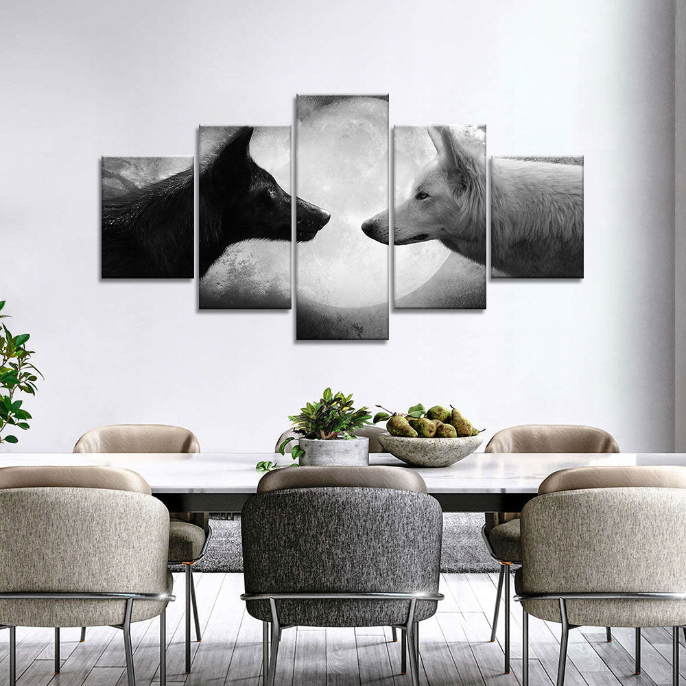 Black and white wolf canvas wall art