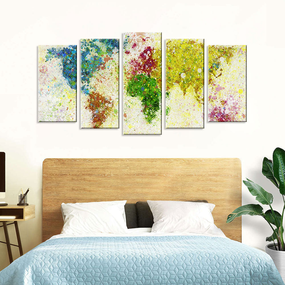 5 Piece Vibrant Abstract World Map Canvas Wall Art