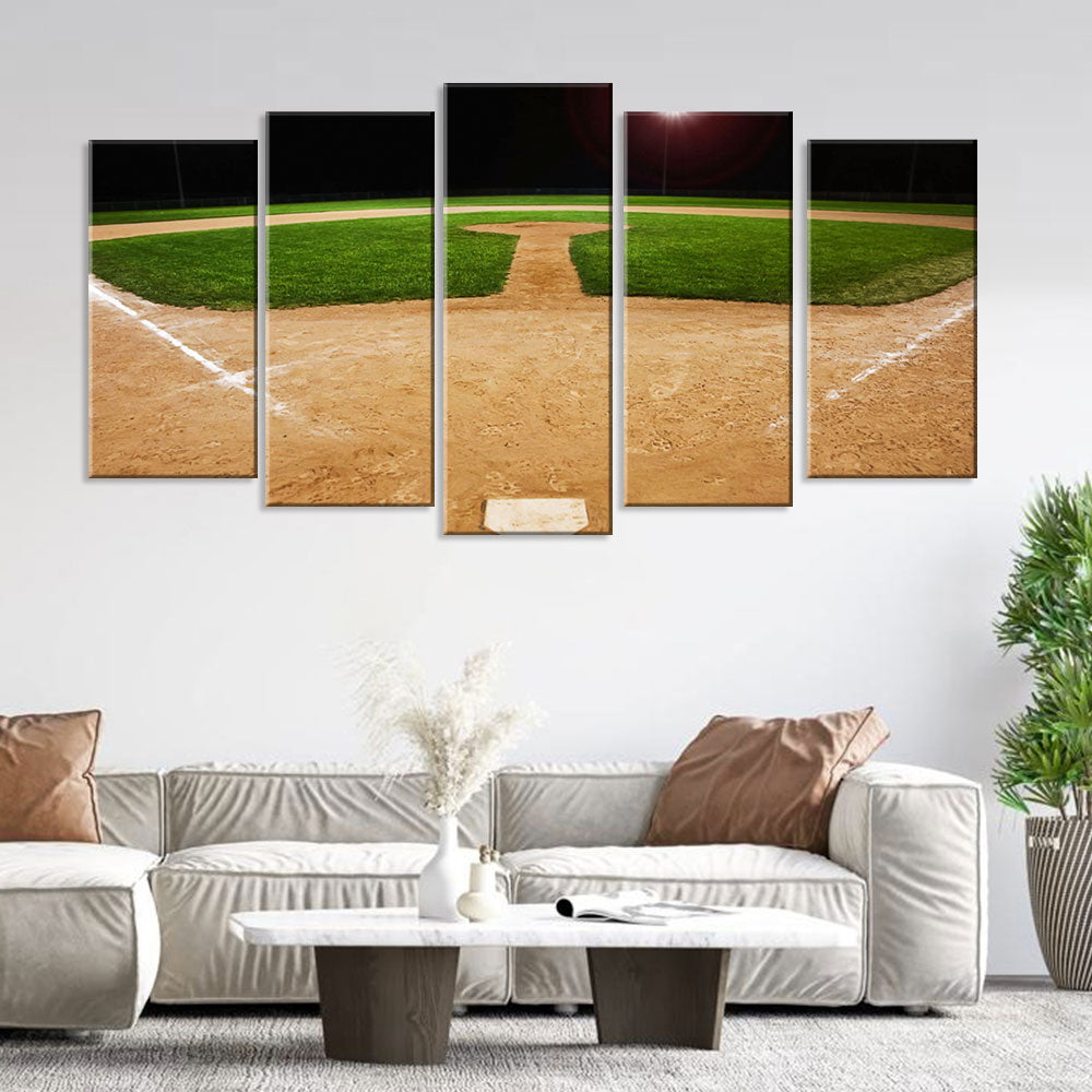 5 Piece Baseball Field at Night Canvas Wall Art