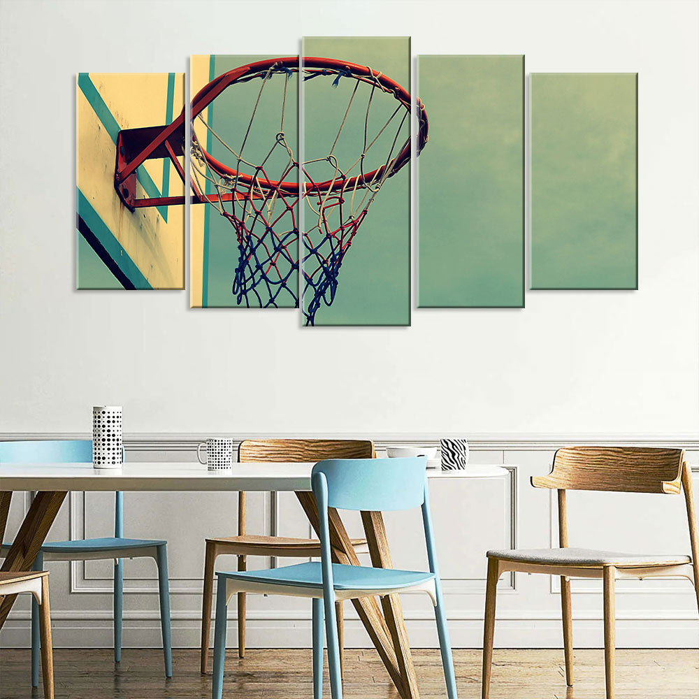 5 Piece Vintage Basketball Hoop Canvas Wall Art