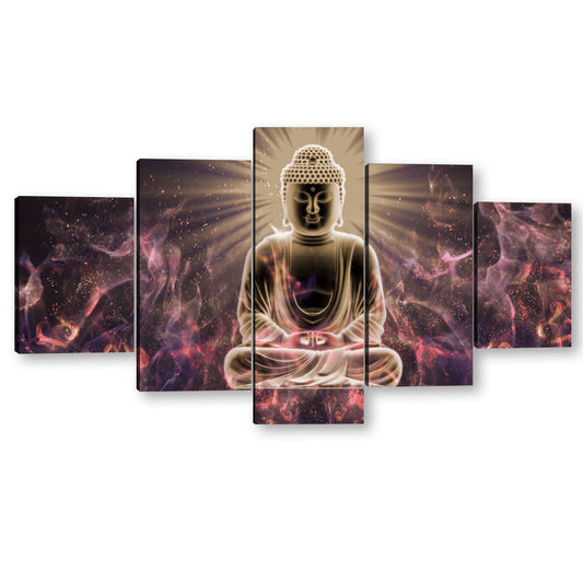5 Piece Bright Lord Buddha Canvas Wall Art