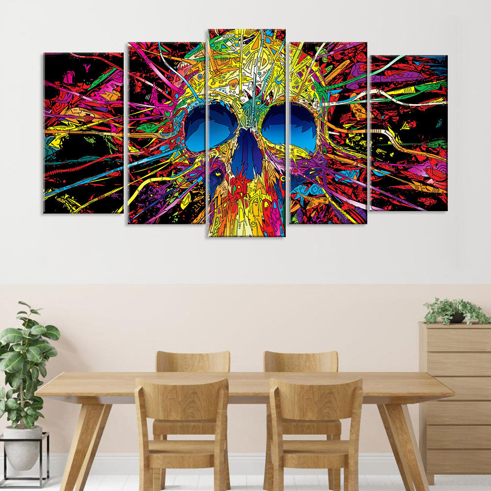 5 Piece Colorful Skull Canvas Wall Art
