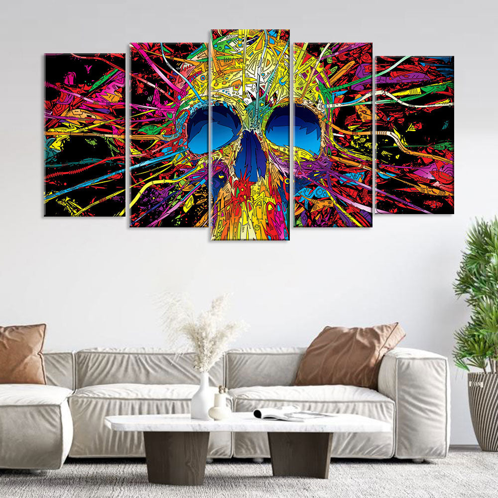 5 Piece Colorful Skull Canvas Wall Art