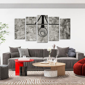 5 Piece Black and White Basketball Hoop Canvas Wall Art