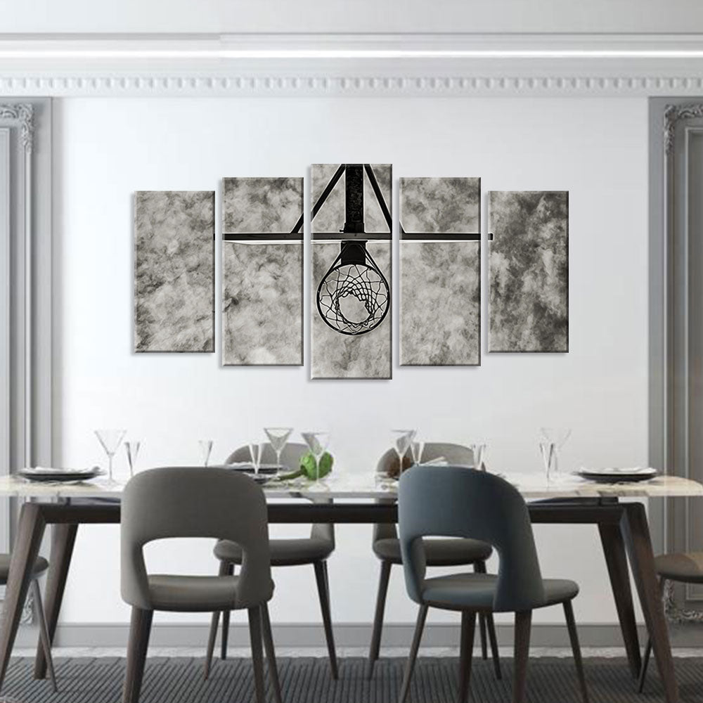 5 Piece Black and White Basketball Hoop Canvas Wall Art