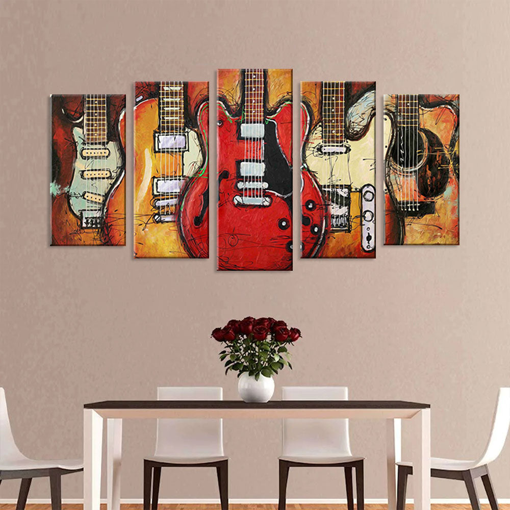 5 Piece Vibrant Classic Guitar Canvas Wall Art
