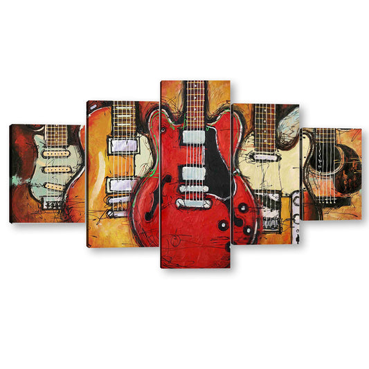 5 Piece Vibrant Classic Guitar Canvas Wall Art