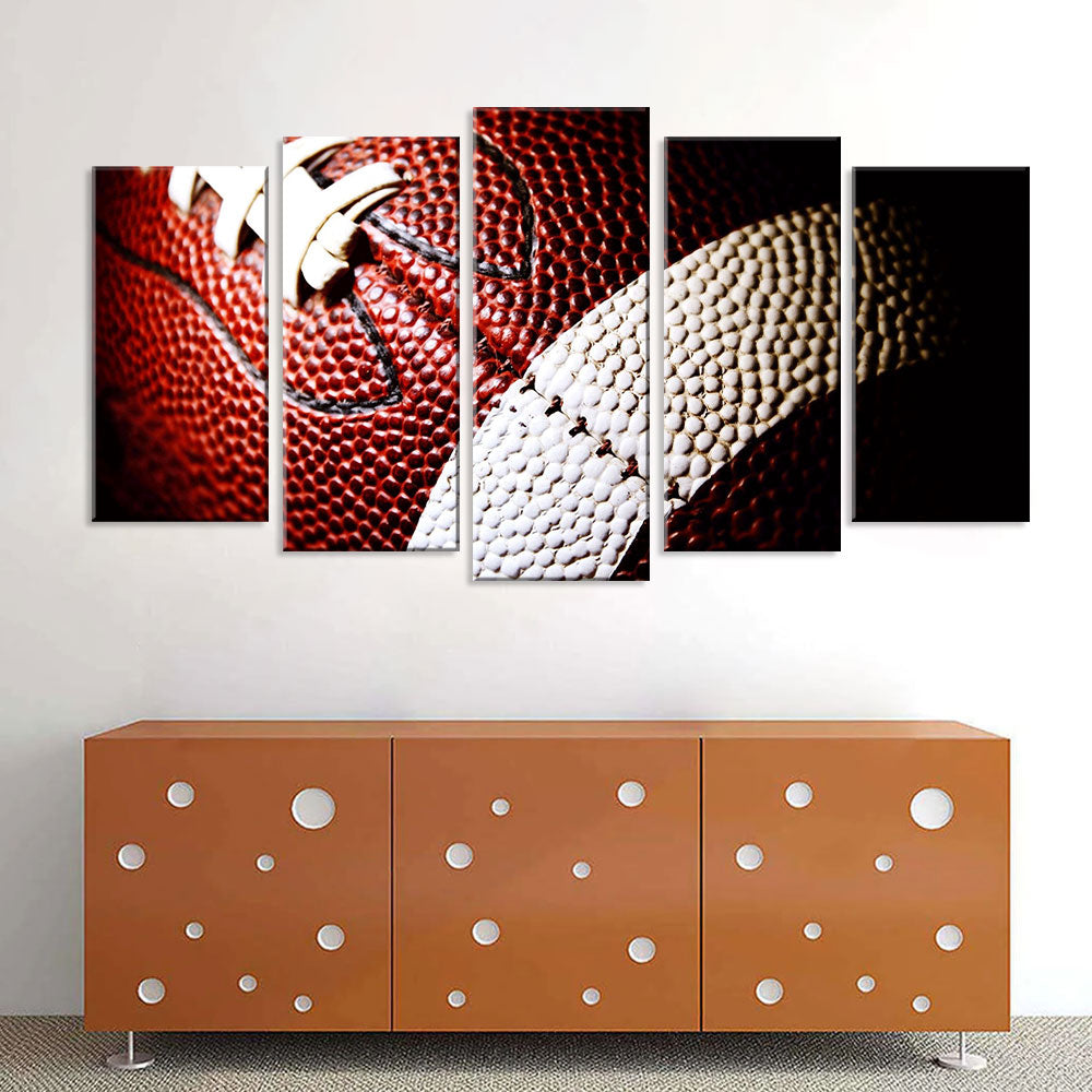 5 Piece Close-Up American Football Canvas Wall Art