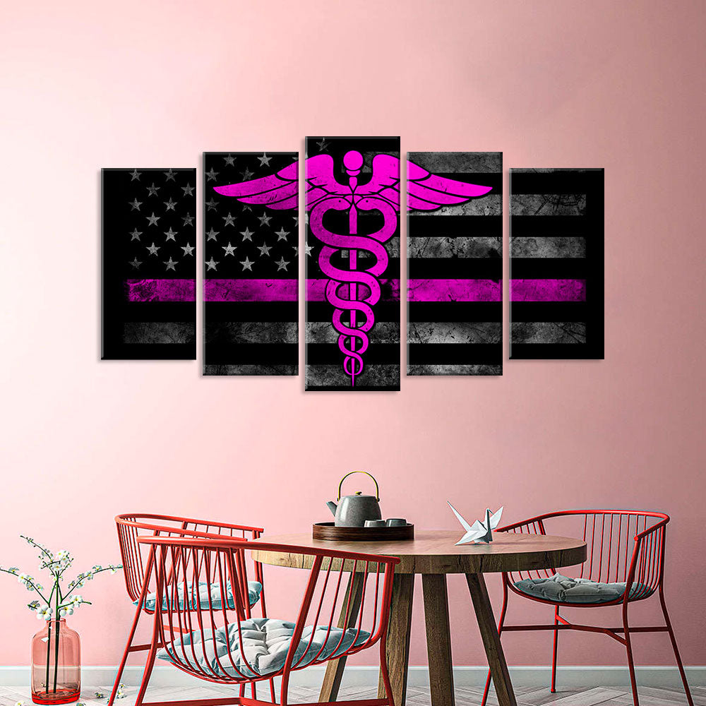 5 Piece Nurse Symbol with American Flag Canvas Wall Art