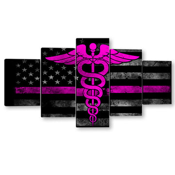 5 Piece Nurse Symbol with American Flag Canvas Wall Art