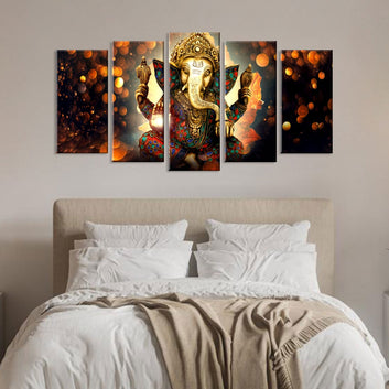 5 Piece Hindu God Ganesh Canvas Wall Art