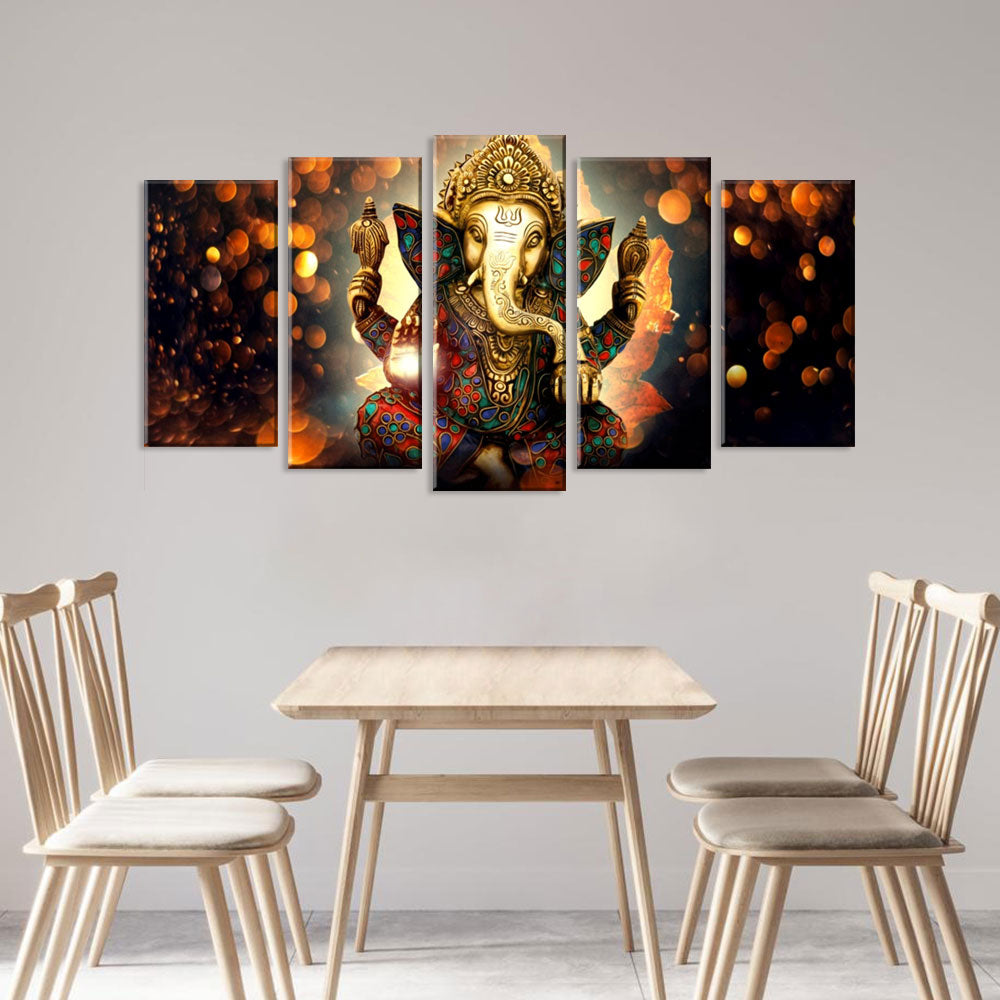 5 Piece Hindu God Ganesh Canvas Wall Art