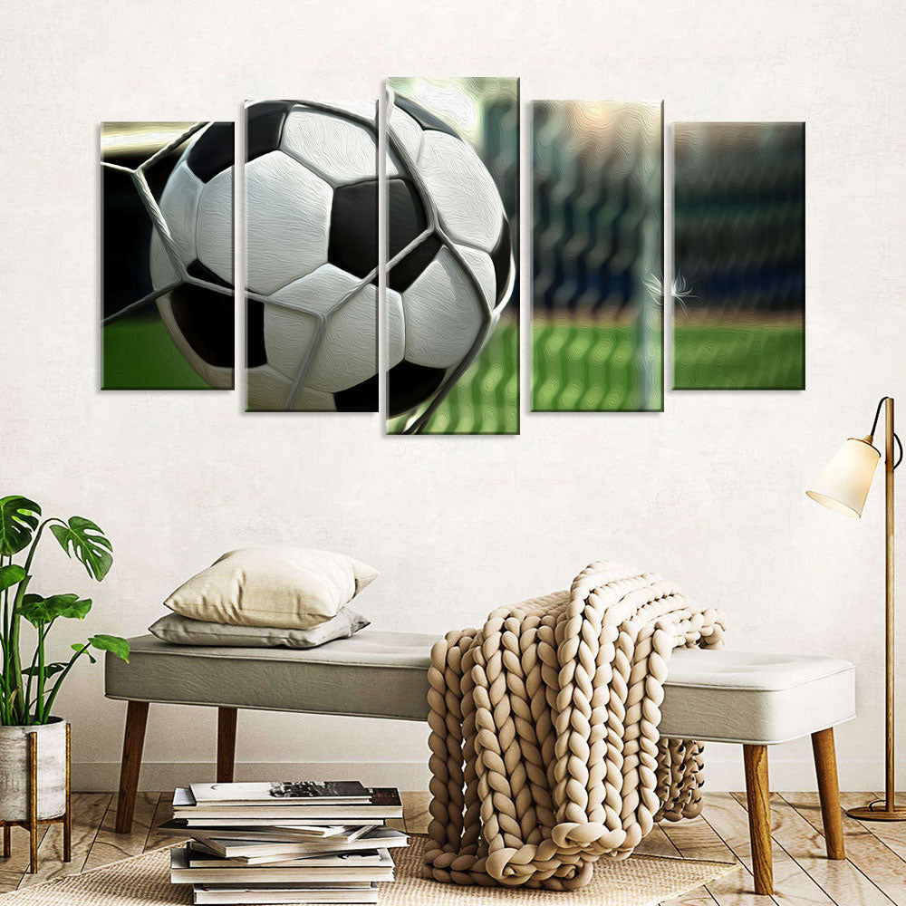 5 Piece Soccer Ball Netting Goal Canvas Wall Art