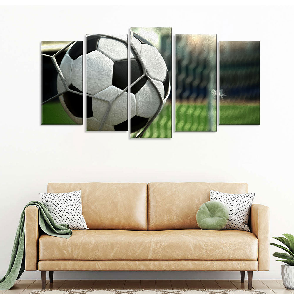 5 Piece Soccer Ball Netting Goal Canvas Wall Art