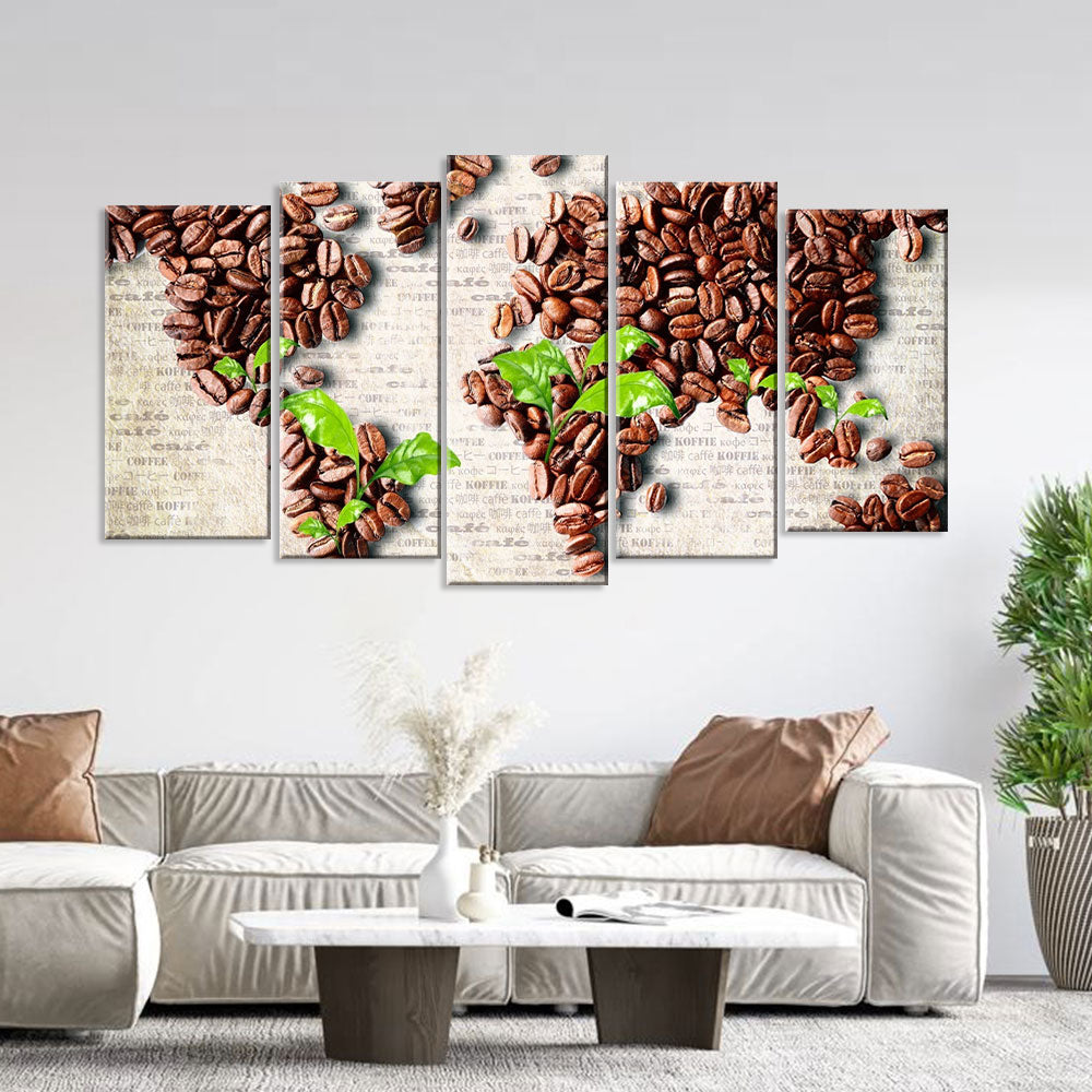5 Piece Coffee Bean World Map Canvas Wall Art