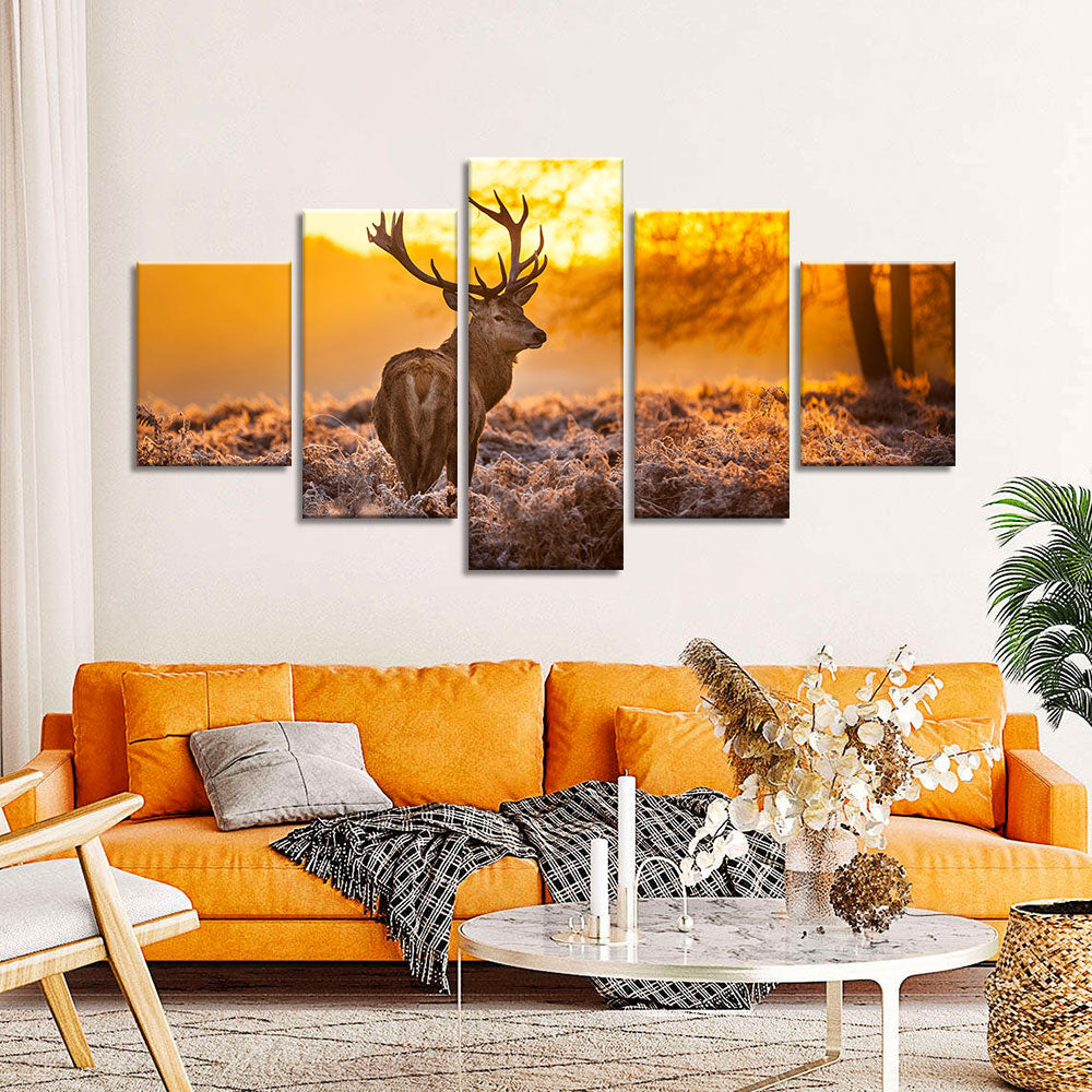 5 piece deer in sunset canvas wall art