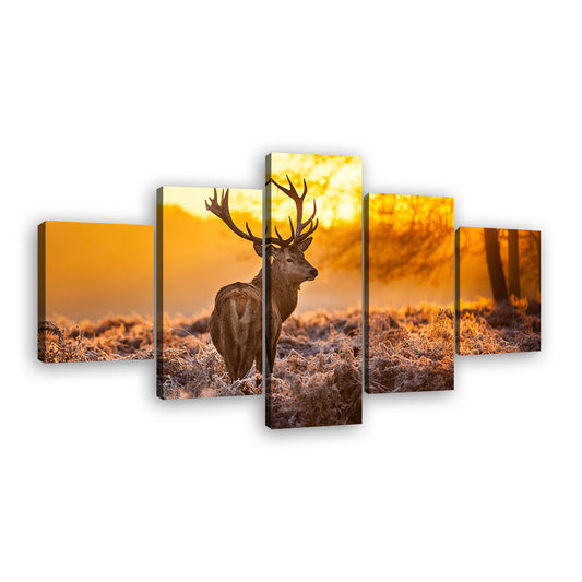 5 Piece Deer In Sunset Canvas Wall Art