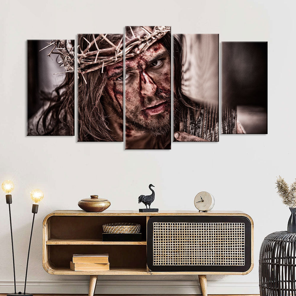 5 Piece Jesus with Crown of Thorns Canvas Wall Art