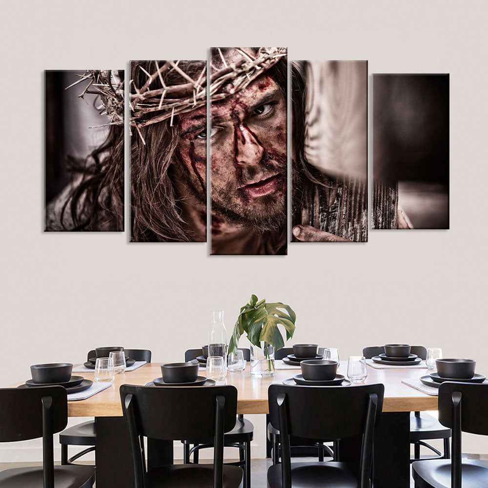 5 Piece Jesus with Crown of Thorns Canvas Wall Art