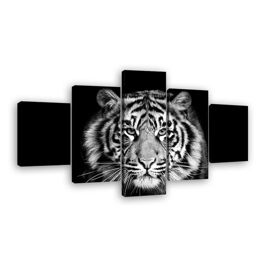 5 Piece Black & White Tiger Face