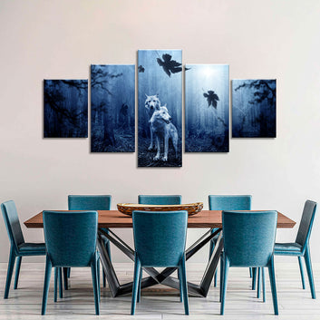 Two Wolves in the Forest Canvas Wall Art