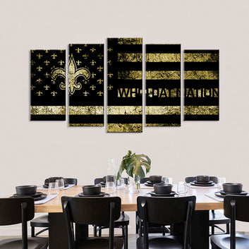 5 Piece New Orleans Saints in American Flag Canvas Wall Art