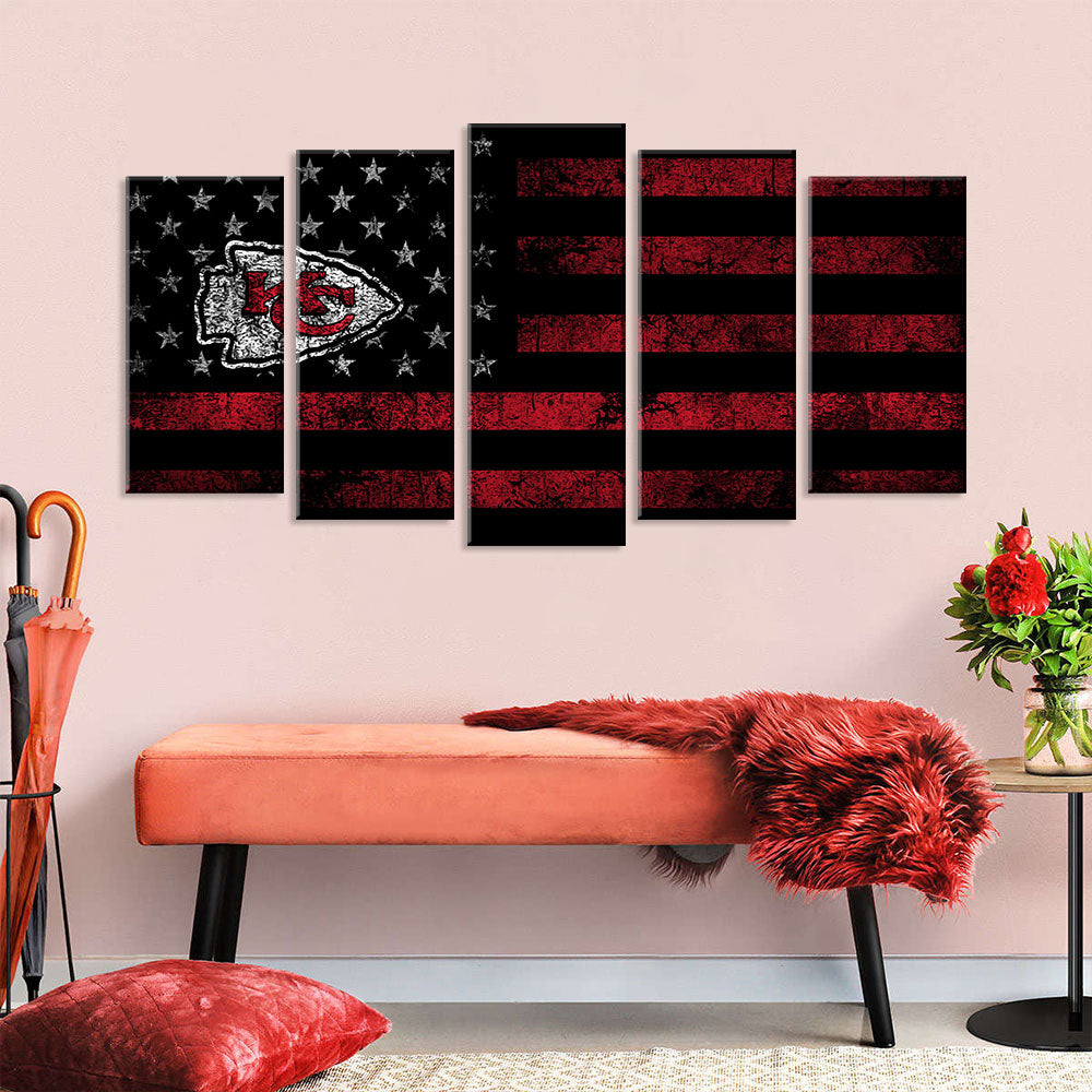 5 Piece Kansas City Chiefs in American Flag Canvas Wall Art