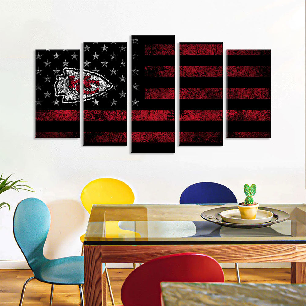 5 Piece Kansas City Chiefs in American Flag Canvas Wall Art