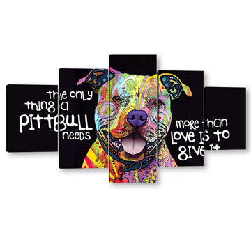 5 Piece Colorful Pitbull Canvas Wall Art