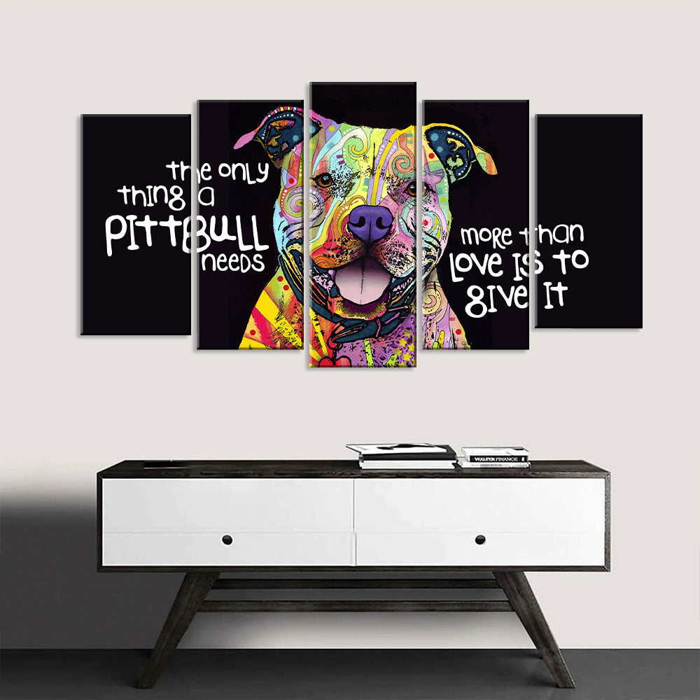 5 Piece Colorful Pitbull Canvas Wall Art