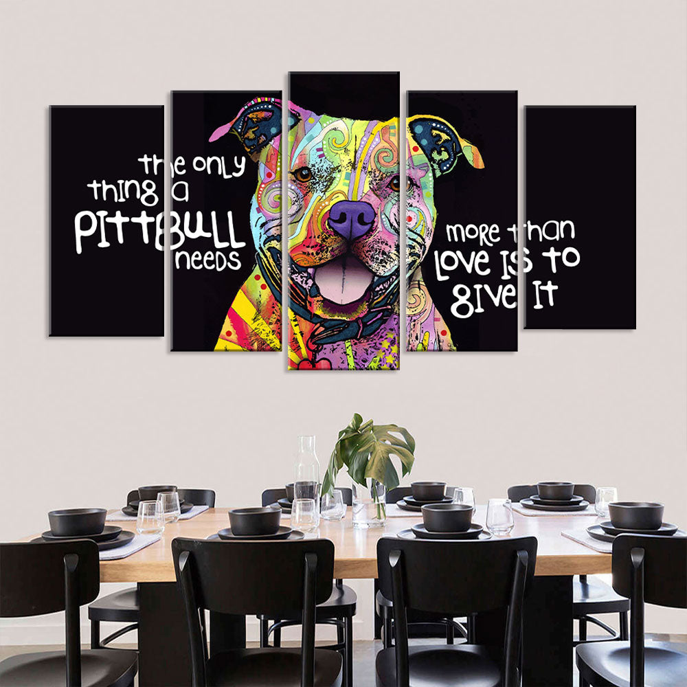 5 Piece Colorful Pitbull Canvas Wall Art