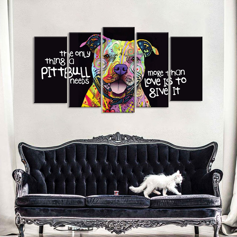 5 Piece Colorful Pitbull Canvas Wall Art