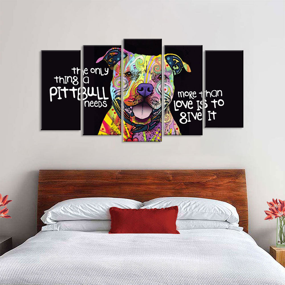 5 Piece Colorful Pitbull Canvas Wall Art