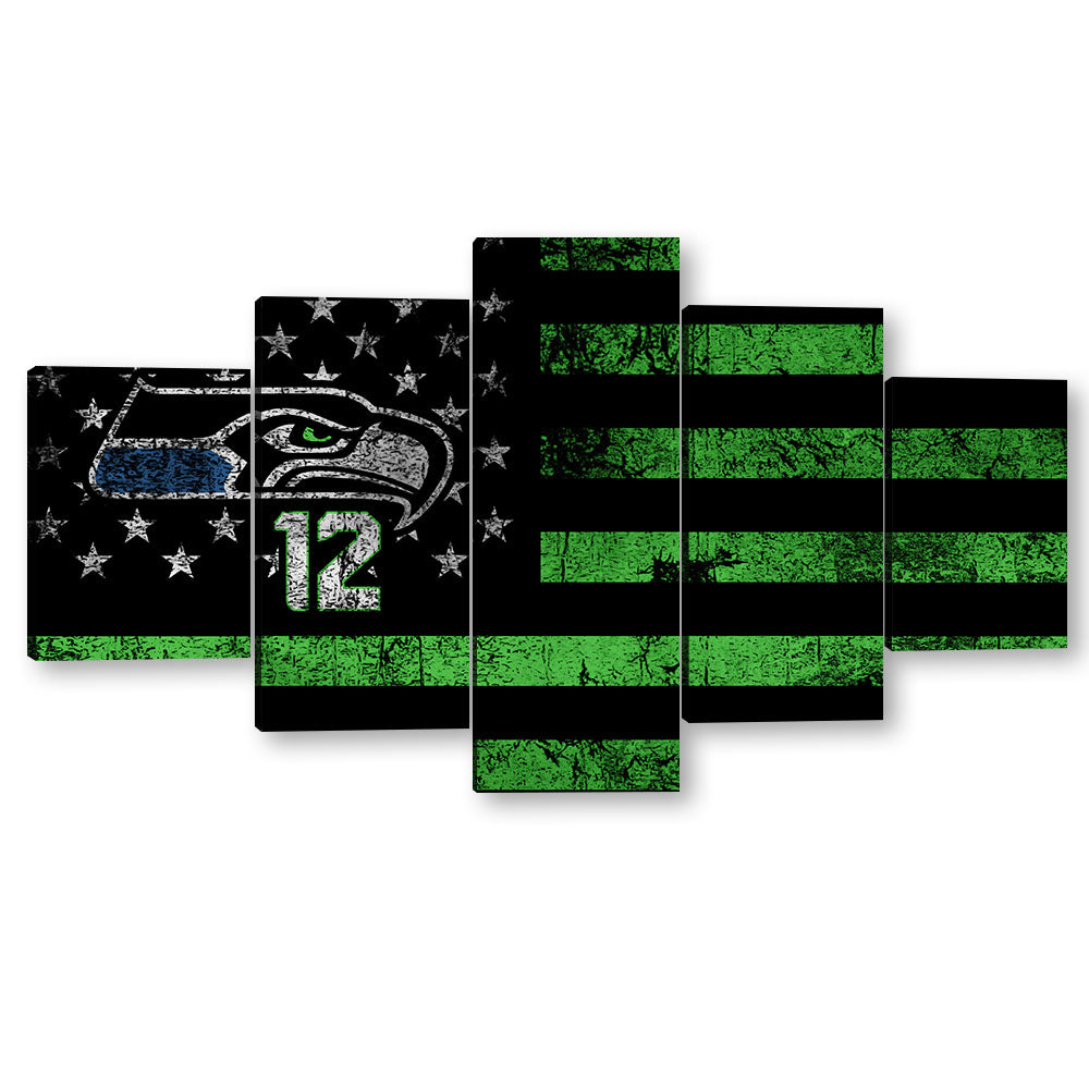 5 Piece Seattle Seahawks in American Flag Canvas Wall Art