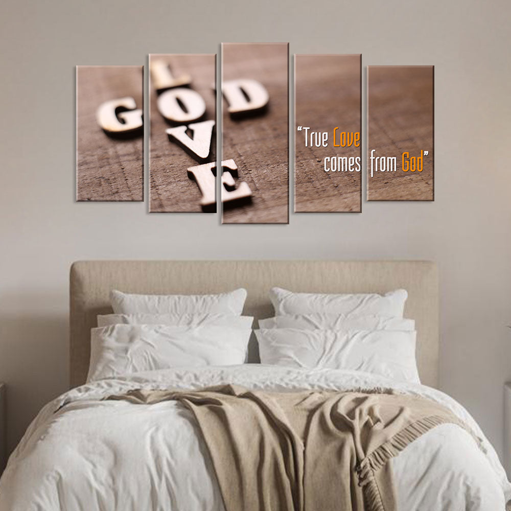 5 Piece "True Love Comes From God" Canvas Wall Art