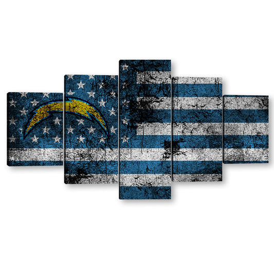 5 Piece San Diego Chargers in American Flag Canvas Wall Art